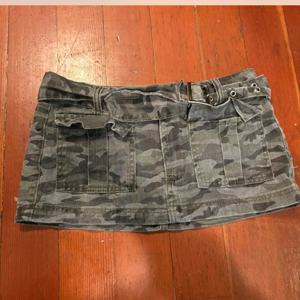 Camo Mini Skirt with Utility Pockets - Gray Camouflage